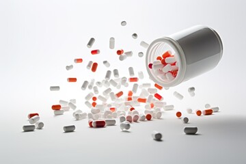 Tablets and capsules come in different colours, shapes and sizes and have a white background.
