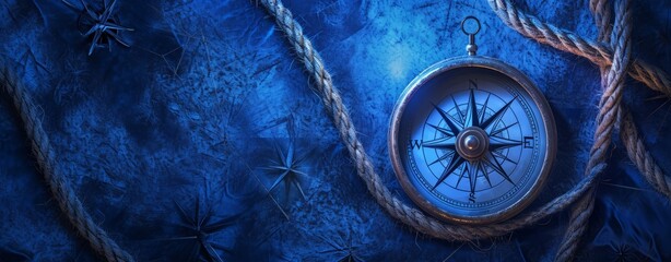Fototapeta na wymiar Navigating the Mysterious Blue Ocean Depths with an Antique Compass, A Journey Through Time and Tide in the Vast Marine Expanse