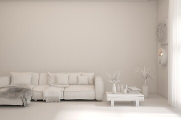 Fototapeta na wymiar White living room concept with sofa. 3D illustration