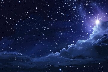 starry night sky with fluffy clouds