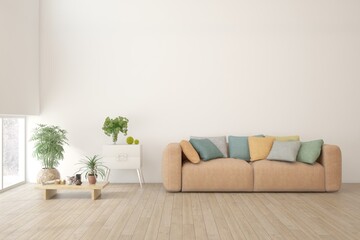 Interior design of modern apartment. Interior mockup. Scandinavian interior design. 3D illustration