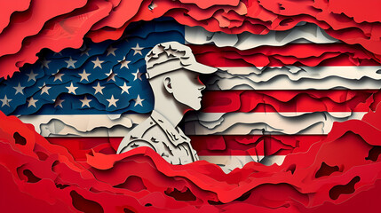 Soldier Of America With USA Flag, Army, Generative Ai 