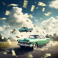car in the sky green car is flying money road fast speed design