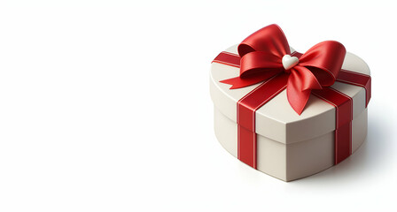 Heart shape White gift box with red bow ribbon on withe background ai generative