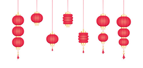 Red Hanging Chinese Lantern, Lunar New Year and Mid-Autumn Festival Decoration Graphic. Decorations for the Chinese New Year. Chinese lantern festival.