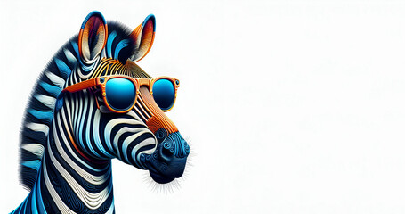 Cute Zebra With Sunglasse on withe background ai genertaive