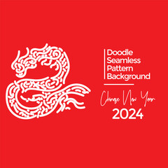 Vector hand drawn doodle chinese new year 2024 theme elements pattern abstract seamless background