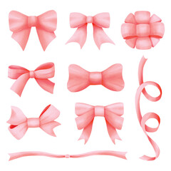 Red watercolor ribbon bow tie vector collection