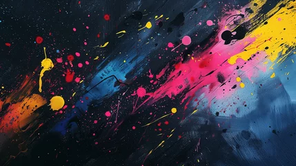 Zelfklevend Fotobehang 水彩画インクの背景画像_黒色 Abstract colorful black color painting illustration. Background of watercolor splashes [Generative AI] © Tatsuya