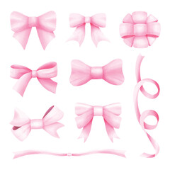 Pink watercolor ribbon bow tie vector collection - obrazy, fototapety, plakaty