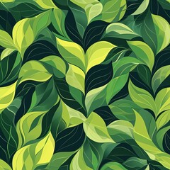 Seamless Pattern of Vibrant Green Leaves: A Detailed Illustration of Lush Foliage