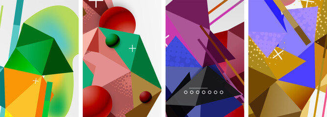 Geometric elements in abstract poster composition set. Vector illustration For Wallpaper, Banner, Background, Card, Book Illustration, landing page