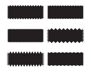 Zigzag edge rectangle shapes icon set of 6 design. A group of rectangular symbols with jagged edges. Isolated on a white background.
