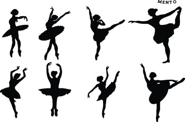 Belly dancer Silhouettes set. Professional dance performance by young beautiful girls. Female sensuality costume. Editable vector for dance competition or performance poster or banner. eps 10.