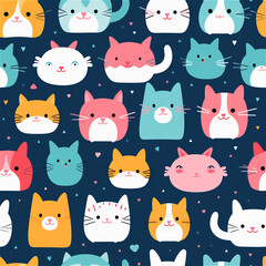 Seamless pattern : Playful Cat Pattern in Flat Design
