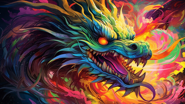 Psychedelic Dragon Poster A psychedelic art style