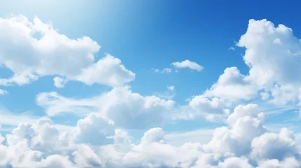 Schilderijen op glas fantastic soft white clouds against blue sky background with sun bright © Aura
