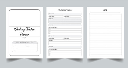 Editable Challenge Tracker Planner Kdp Interior printable template Design.