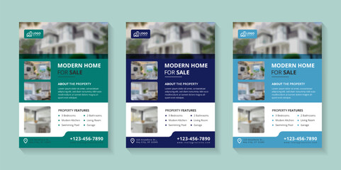 Real estate flyer design template set, real estate print template