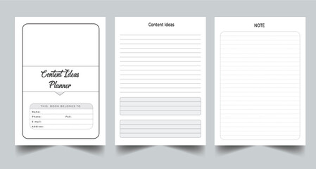 Editable Content Ideas Planner Kdp Interior printable template Design.