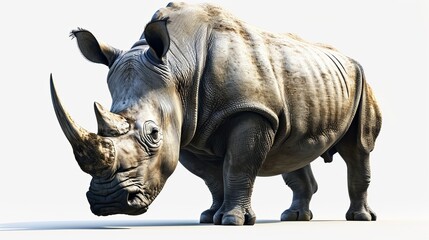 Fototapeta premium Majestic Rhino with Prominent Horn and Textured Skin Under Bright Light