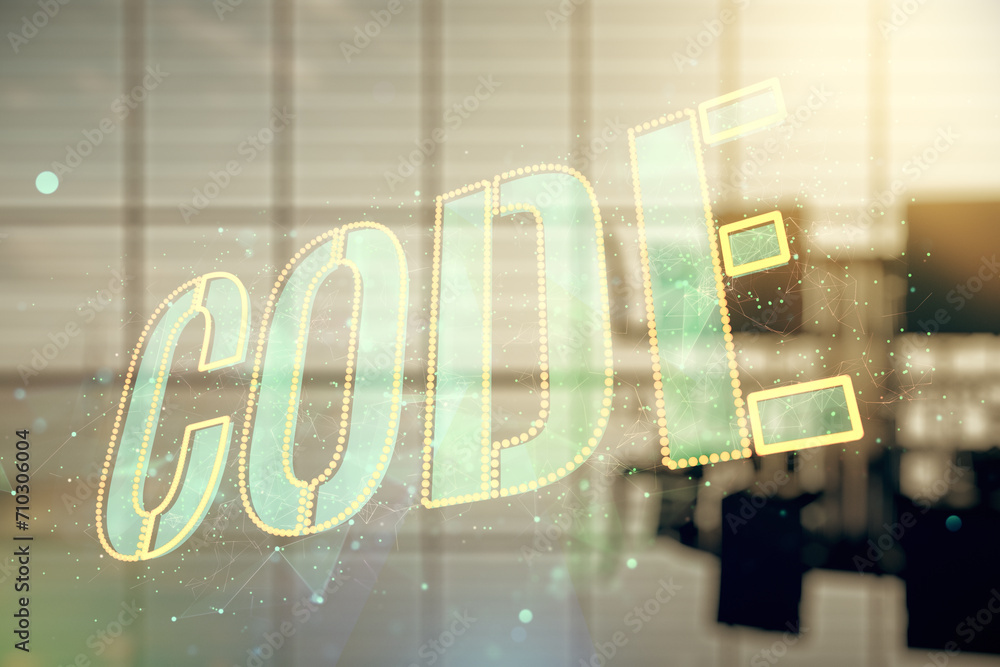 Aufkleber code word hologram on a modern meeting room background, artificial intelligence and neural networks 