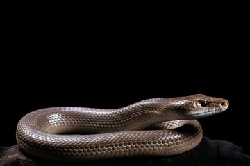 Fototapeta premium A large snake, with its body coiled and surrounding them, is seen on a rock.