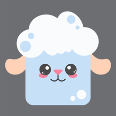 Cute square sheep face. Cartoon head of animal character. Minimal simple design. Vector lamb illustration