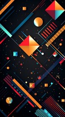 Colorful geometric structures design on black background wallpaper for phone