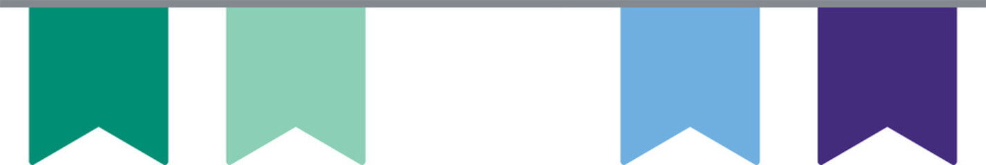 Green, white, blue and purple colored party bunting, as the colors of the gay man flag. LGBTQI concept. Flat design illustration.