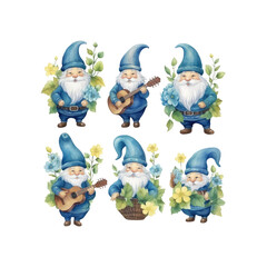 Naklejka premium Watercolor illustration of blue gnomes