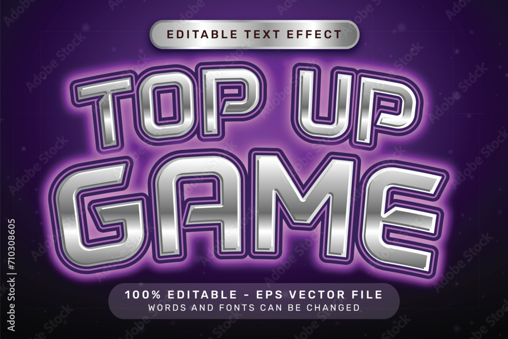 Poster top up game effect and editable text effect with light neon color