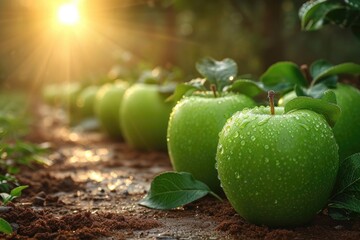 green apples in the middle of the tree garden professional photography