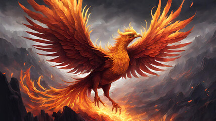A phoenix bird rising from the ashes trail cam footage photorealistic hype ornate details, Fire bird amazing photo HD 8K wallpaper Stock Photographic Image