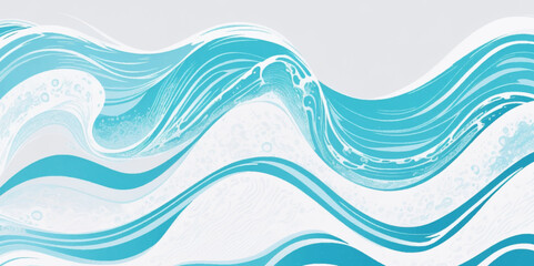 Blue ocean wave background. Blue and white water ocean background. Wavy line background. Hand drawn watercolour ocean background. Vector illustration.