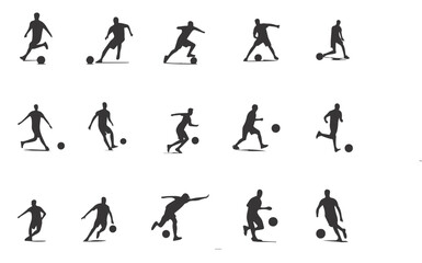 Fototapeta na wymiar A set of football player, sports people playing football. in various poses isolated vector silhouette on white background