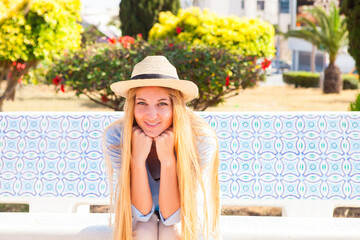 Young blond woman in the street of Tunis