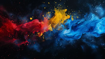 Foto op Canvas 水彩画インクの背景画像_青・赤・黄色の原色 Abstract colorful blue red yellow color painting illustration. Background of watercolor splashes. Primary colors [Generative AI] © Tatsuya