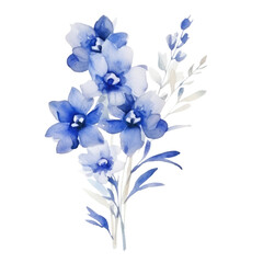 Watercolor delphinium floral bouquet png, elegant wedding arrangement, blue blossom flowers. trasparent background