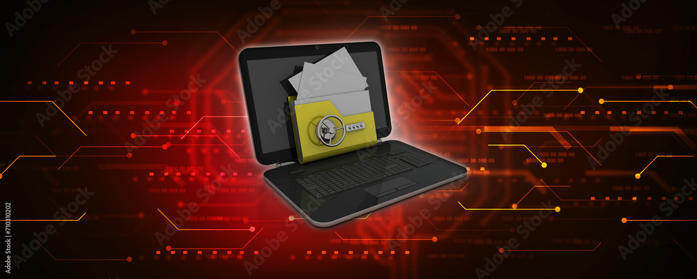 Aufkleber 3d rendering folder on laptop with lock