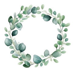 Watercolor vector wreath with green eucalyptus leaves and branches trasparent background