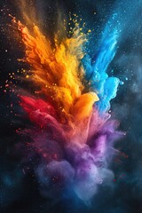 Colorful paint burst against a black background, resembling a cosmic explosion, vibrant and mesmerizing