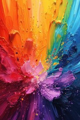 Digital painting depicting a burst of neon colors, splashing outwards in a creative and lively manner