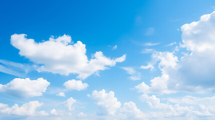 Naklejka na ściany i meble clear blue sky background with clouds and sun bright