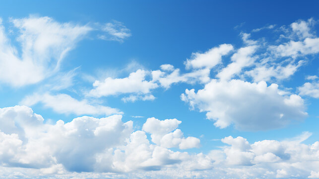 clear blue sky background with clouds and sun bright
