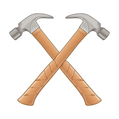 Crossed hammer illustration isolated on white background. Illustration of crossed hammers.