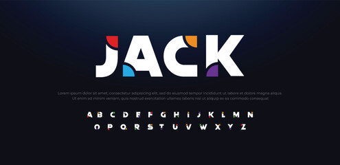 JACK Abstract minimal modern alphabet fonts. Typography technology vector illustration - obrazy, fototapety, plakaty