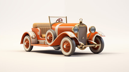 Fototapeta na wymiar 3d cartoon orange vintage car on white background