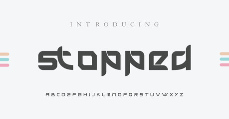 Stopped Minimal modern urban fonts for logo, brand etc. Typography typeface uppercase lowercase and number. vector illustration