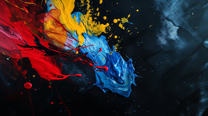 水彩画インクの背景画像_青・赤・黄色の原色
Abstract colorful blue red yellow color painting illustration. Background of watercolor splashes. Primary colors [Generative AI]
